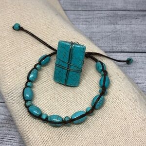 Artisan handmade reconstructed turquoise statement ring and bracelet boho